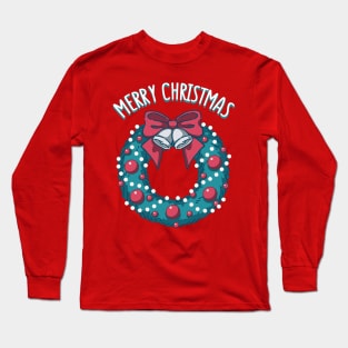 Merry Christmas (blue background) Long Sleeve T-Shirt